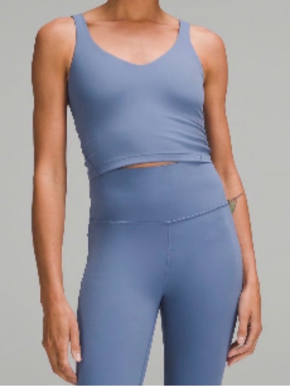 lululemon Dusty Blue Scoop Sports Crop & High-Waist Shorts Set. Good condition